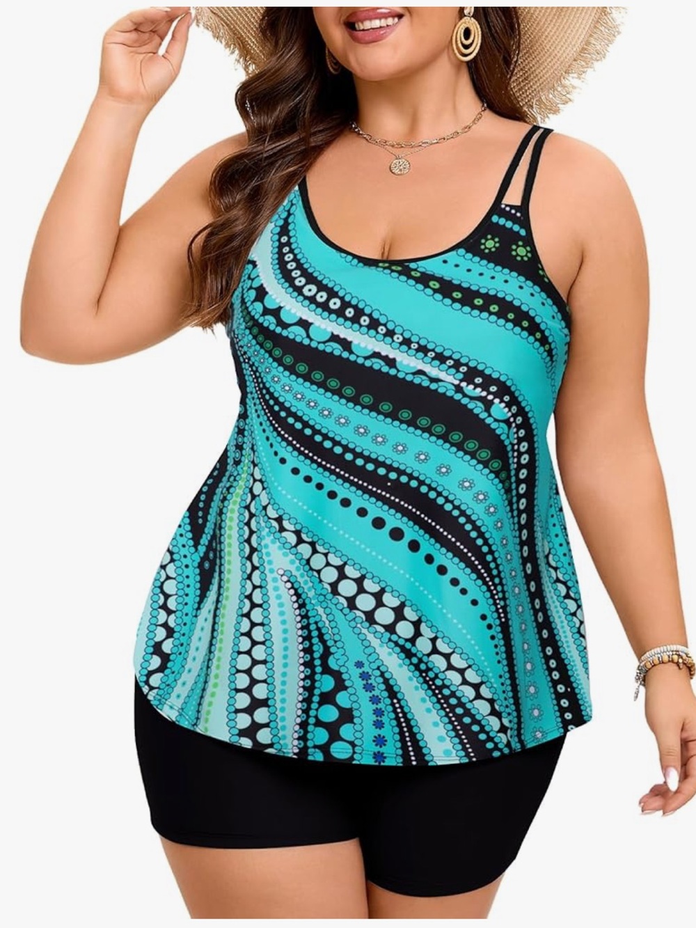 NWOT Polka Dot Striped Cyan Tankini Set